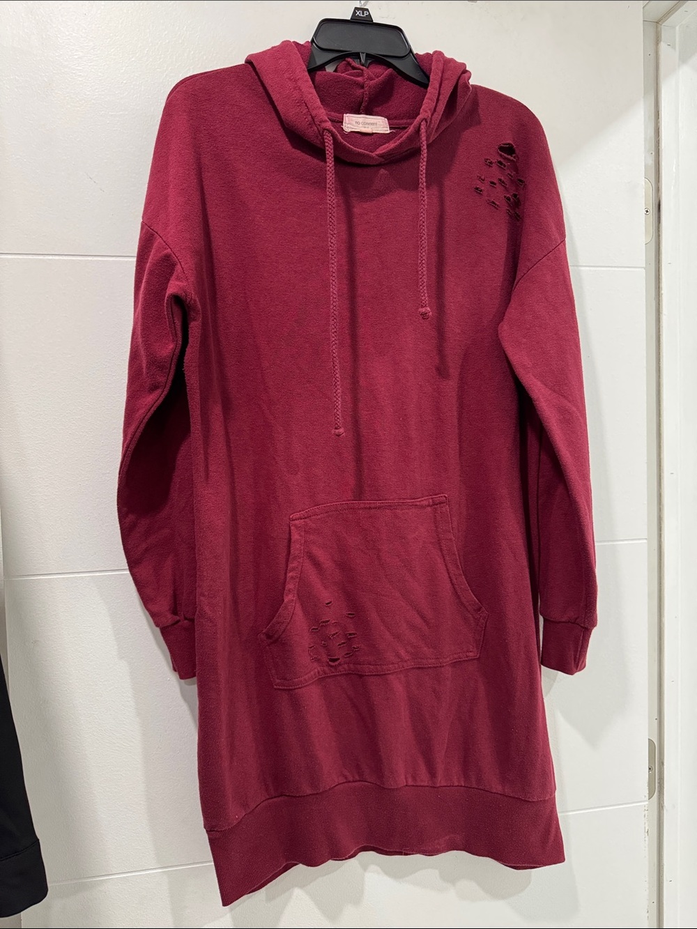 Maroon Distressed Hoodie Dress